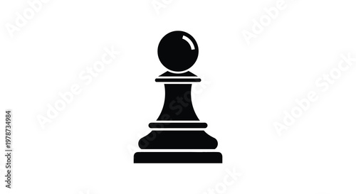 A stark black pawn stands prominently against a white background showcasing a classic chess piece silhouette high quality