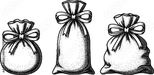Black and White Bags with Ribbons Vector Illustration