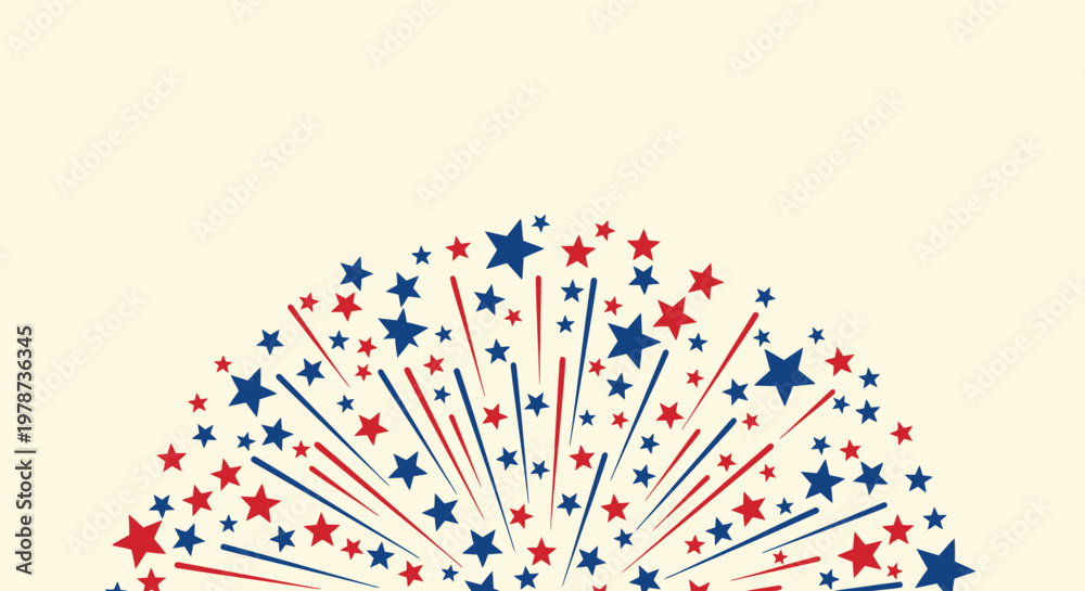 Obraz premium Red and Blue Stars Fireworks Burst Graphic Resources on Creamy Background