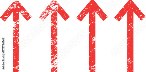Four red arrows pointing up on transparent background grunge style up direction graphic.