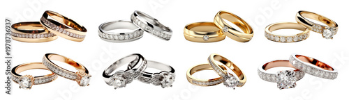 PNG Elegant gold and silver rings on transparent background