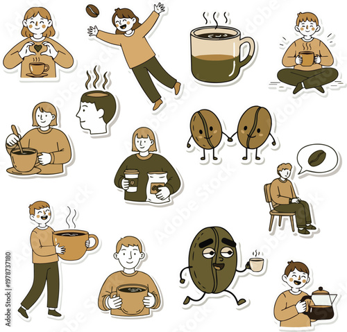 Coffee Doodle Illustration Set – Hand Drawn Coffee Elements Vector Collection