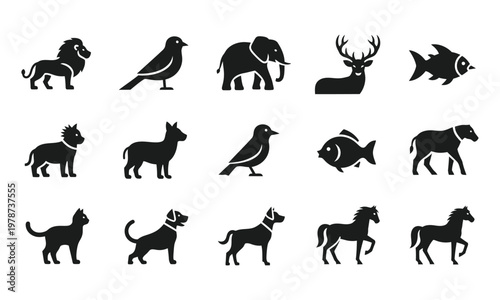 Animal and wildlife icon set vector illustration isolated on white