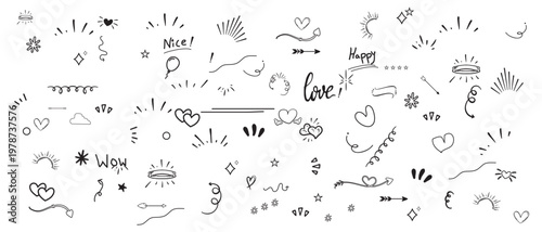 hand drawn ornament, element icon set, hand drawn arrow, star, flower love, scroll, swirl, heart sketch icon set, hand drawn font, background design vector