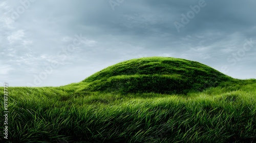 Panoramic Rolling Mound in Sweeping Grass Field: An Organic Display of Environmental Vitality