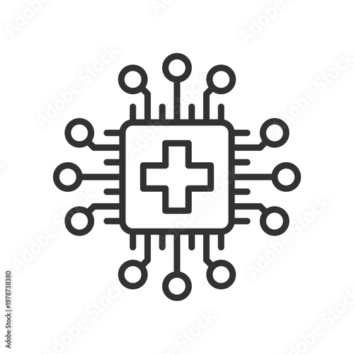 Digital health technology, icon in line design. digital health, medical technology, healthcare system, connectivity on white background vector. digital health technology editable stroke icon