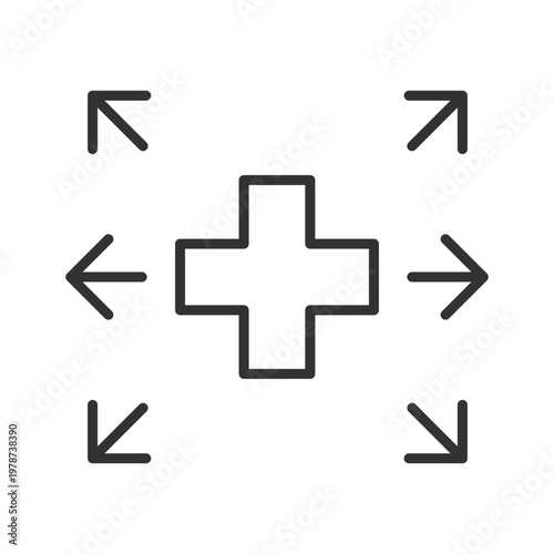 Medical scaling, icon in line design. medical scaling, healthcare expansion, increase service, growth arrows, health development on white background vector. medical scaling editable stroke icon