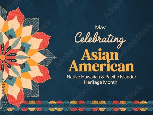 Asian american and pacific islander heritage month celebration poster with mandala design