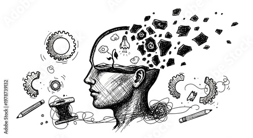 Creative thinking and imagination concept