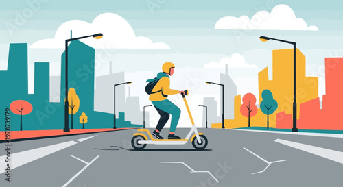 Person riding electric scooter in city