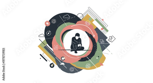 Creative workspace with a person meditating