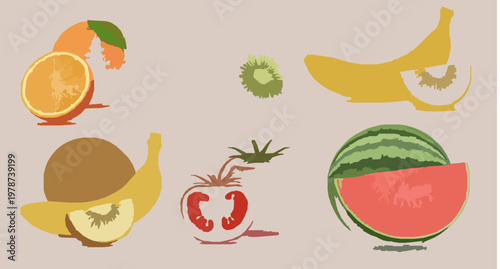 3D Fruit Collection – Orange Kiwi Banana Tomato Watermelon Realistic Fresh Fruit Set