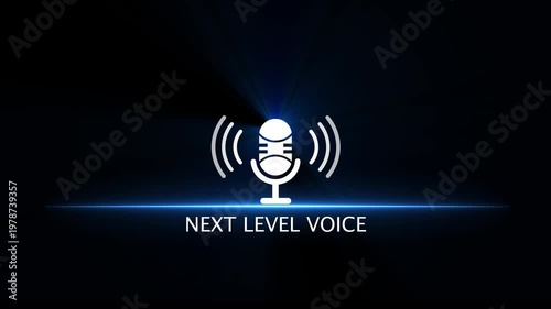 White microphone icon with sound waves and text NEXTLEVELVOICE