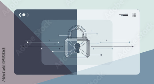Cyber security concept with padlock and lines
