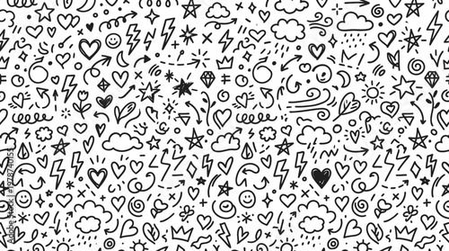 Black and white doodle icons.