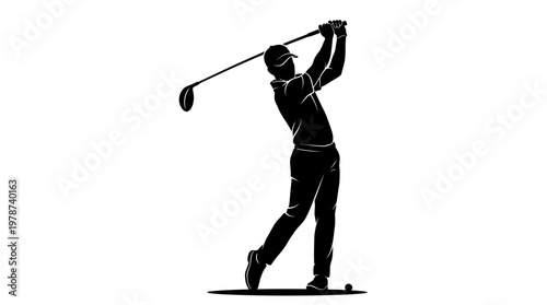 Man swinging golf club silhouette sports.