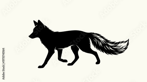 Black silhouette of a walking wolf.