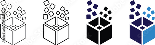 Geometric diamond and rectangular prism progression from outline to full color silhouette