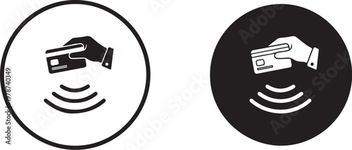 Contactless payment icons, wireless transaction symbols, mobile wallet logos, NFC payment signs