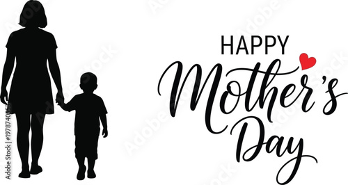 Touching mother's day silhouette a loving mother and child holding hands happy mother's day