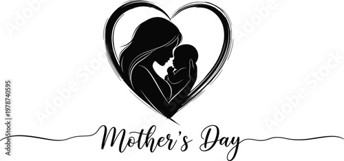 Heartwarming mother's day illustration silhouette of mother and child celebrating love