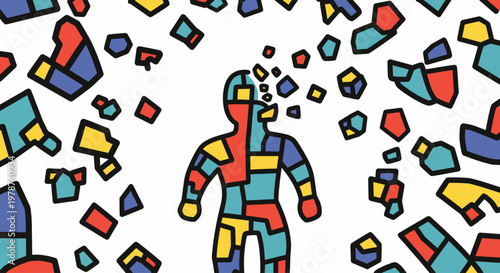 Disintegrating man puzzle pieces