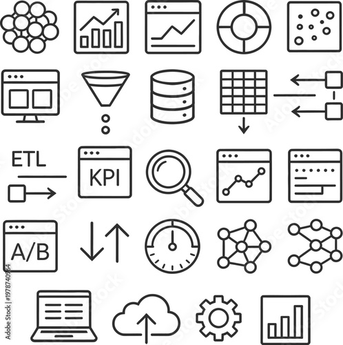 Data Science and Analytics Icons – Minimalist Line Vector Set