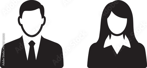 black and white business people icons, faceless male and female