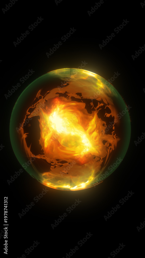 Fototapeta premium Glowing fiery energy sphere with molten light inside, floating in darkness and symbolizing power, heat, and cosmic force