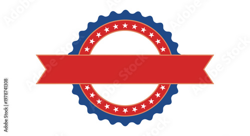 Red Ribbon Award Seal with Stars and Blue Jagged Edge