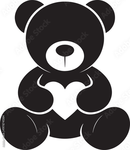 Black Teddy Bear Silhouette Holding Heart Symbol