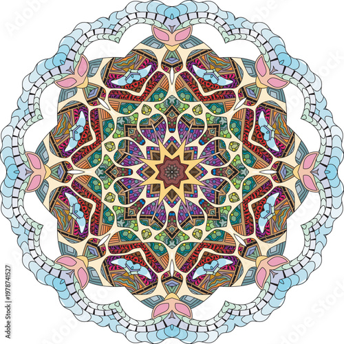Colorful cute Mandalas. Decorative unusual round ornaments.