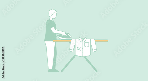 Man ironing clothes on a board.