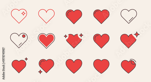 Collection of various heart icons and symbols.