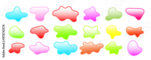 Neon call action amoeba button modern icon Glowing frames sign collection for web design, app, game and interface Vector illustration push blob button