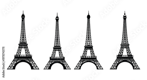 Four stylized illustrations of the eiffel tower in varying detail