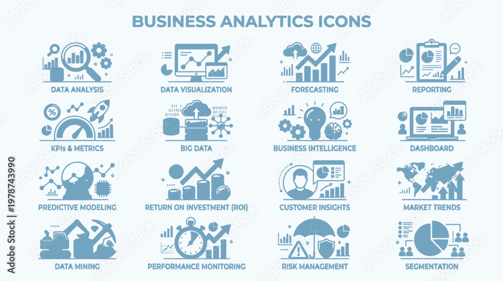 Fototapeta premium Business analytics icons and symbols.