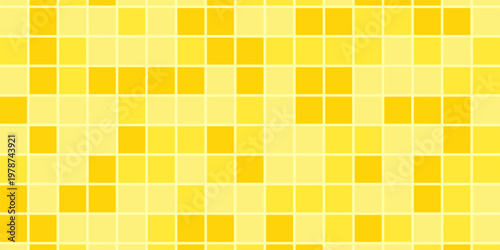 Bright geometric bathroom pattern with small square mosaic tiles in various shades of yellow