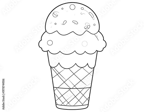 Detailed Black and White Sketch of a Delicious Ice Cream Cone.