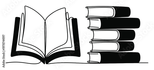 Stack of Books and Open Book Vector Illustration
