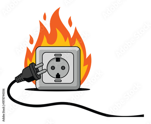 Overheating Electrical Outlet Vector Illustration