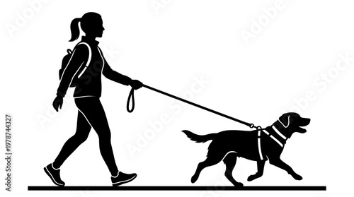 Woman Walking Dog on Leash Silhouette.