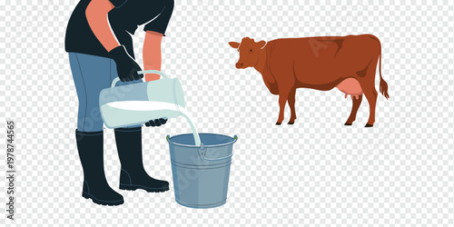 Farmer Pouring Milk Dairy Farming Concept