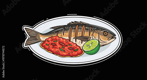 Deliciously grilled fish served with a vibrant salsa and a slice of lime on a white plate, perfect for a healthy and flavorful meal