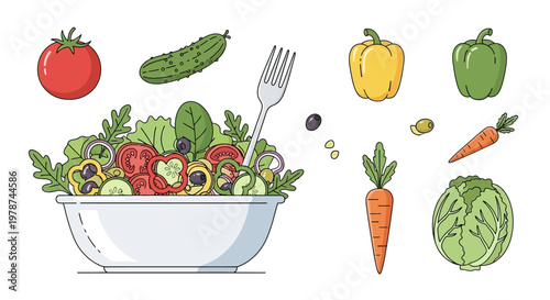 Fresh vegetables and fruit salad bowl.