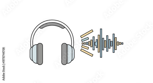 Headphones with Sound Waves Emitting.