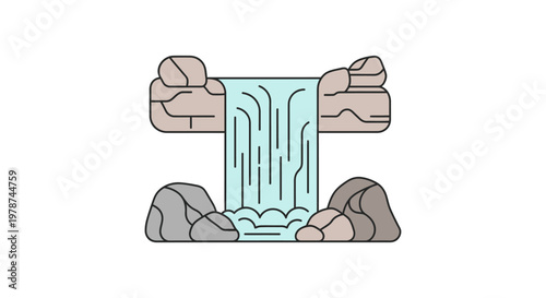 Waterfall flowing down rocks outside.