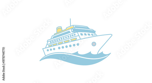 Large White Cruise Ship Sailing Ocean.