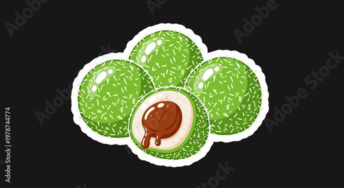 Vibrant green confectionery spheres, artfully presented with a rich chocolate center, perfect for sweet cravings and festive dessert displays, bringing a touch of joyful indulgence