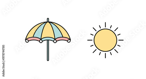 Colorful umbrella on sunny day outside.